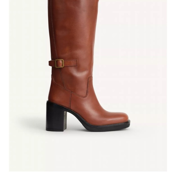 🆕 2026 ZARA BUCKLED LEATHER Brown Knee-High Boots - Picture 3 of 6